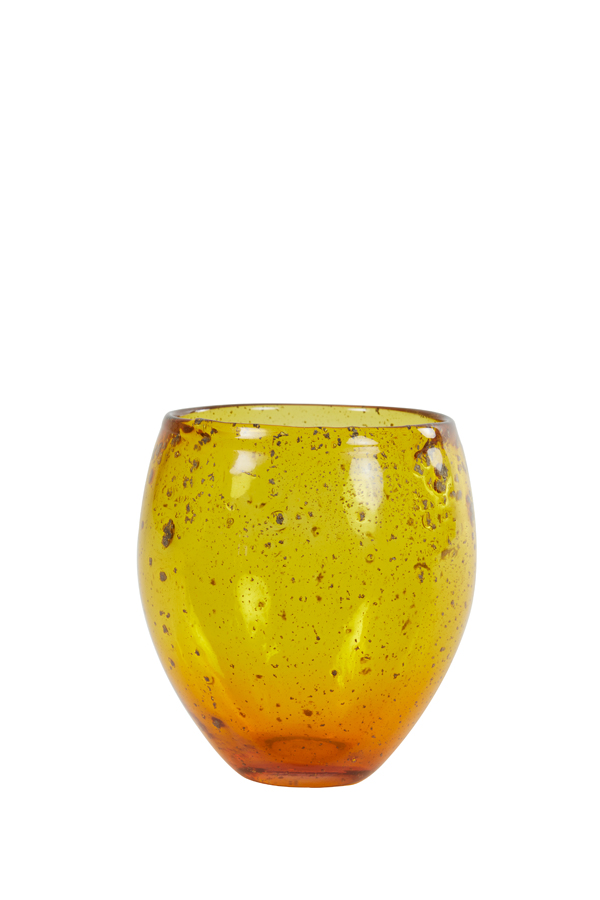 Tea light Ø12x12 cm TIKOTA glass stone finish yellow