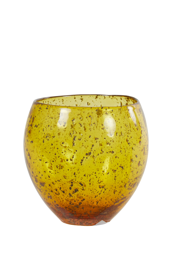 Tea light Ø14x15 cm TIKOTA glass stone finish yellow