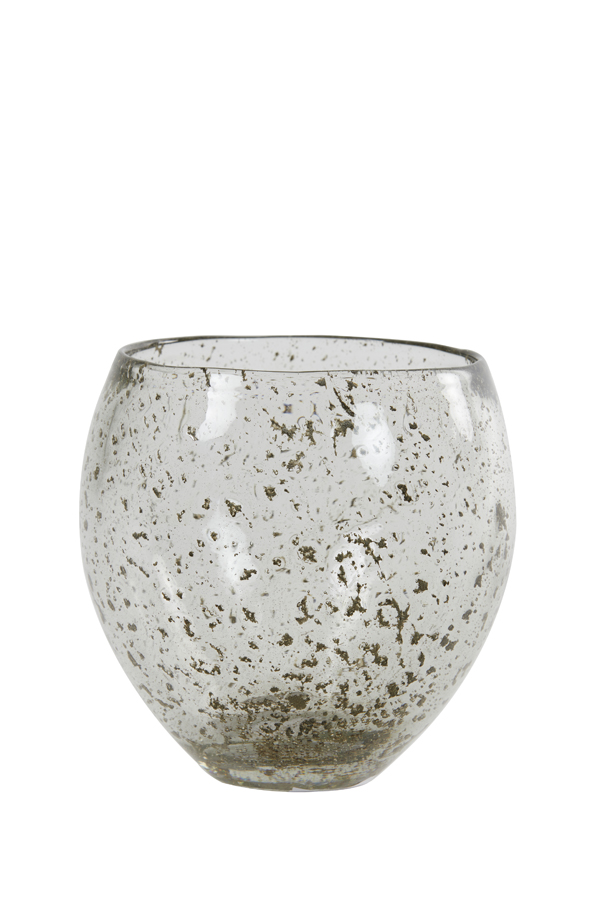 Tea light Ø14x15 cm TIKOTA glass stone finish clear