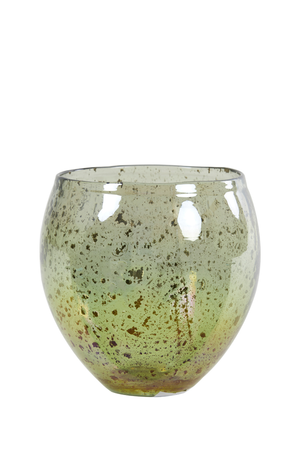 Tea light Ø14x15 cm TIKOTA glass stone finish green