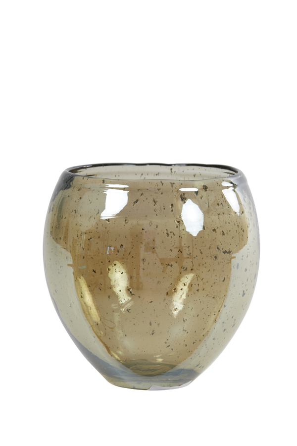 Tea light Ø14x15 cm TIKOTA glass stone finish amber