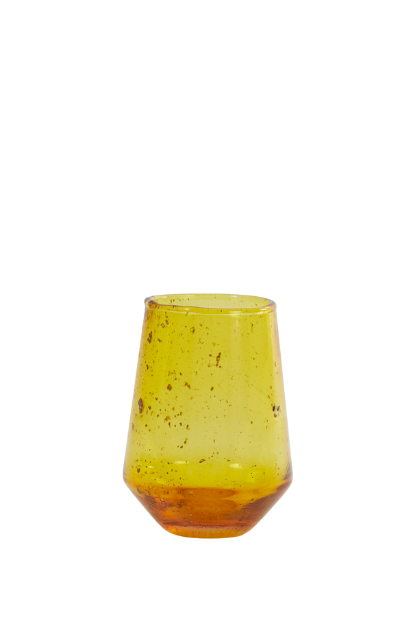 Tea light Ø9x12 cm DANDOLI glass stone finish yellow