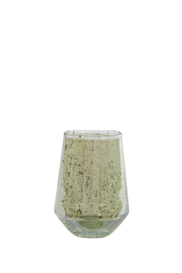 Tea light Ø9x12 cm DANDOLI glass stone finish green