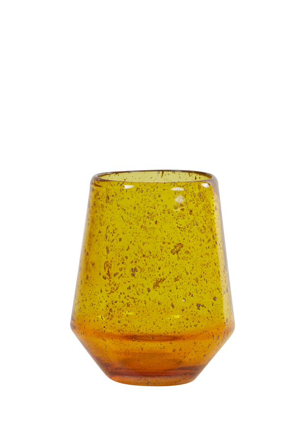Tea light Ø12x15 cm DANDELI glass stone finish yellow