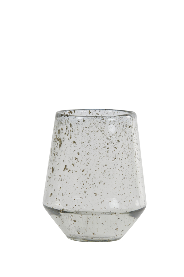 Tea light Ø12x15 cm DANDELI glass stone finish clear
