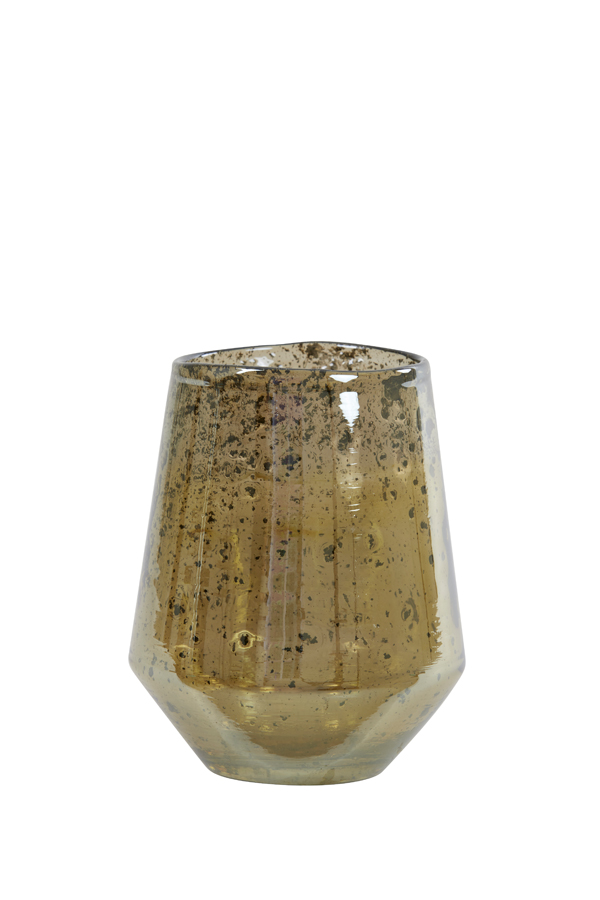 Tea light Ø12x15 cm DANDELI glass stone finish amber
