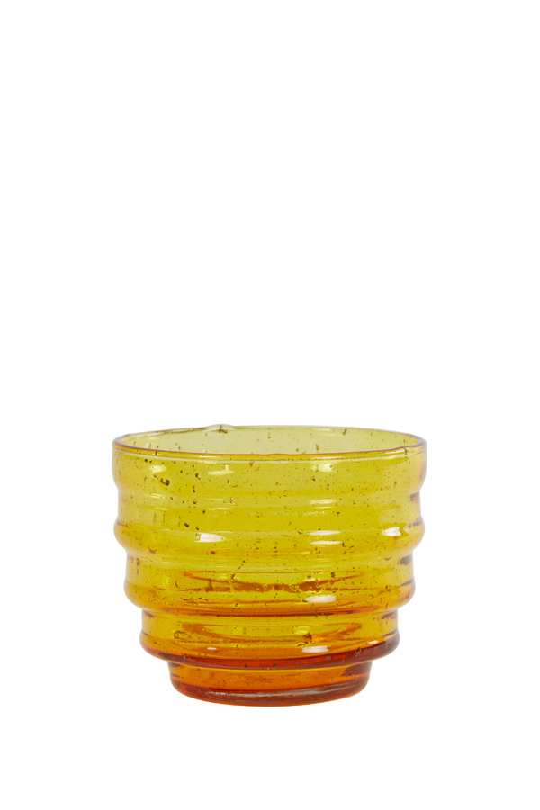 Tea light Ø12x10 cm BELLARY glass stone finish yellow