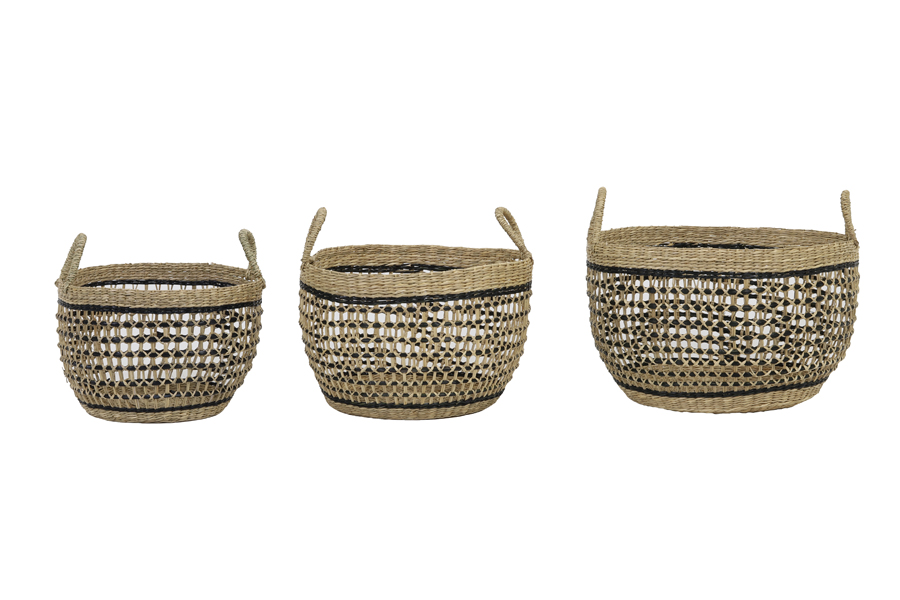 Basket S/3 Ø30x20+Ø35x22+Ø40x24 cm TARAC seagrass nat.-black