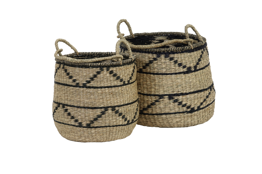Basket S/2 Ø37x35+Ø46x40 cm YAGUR seagrass natural-black