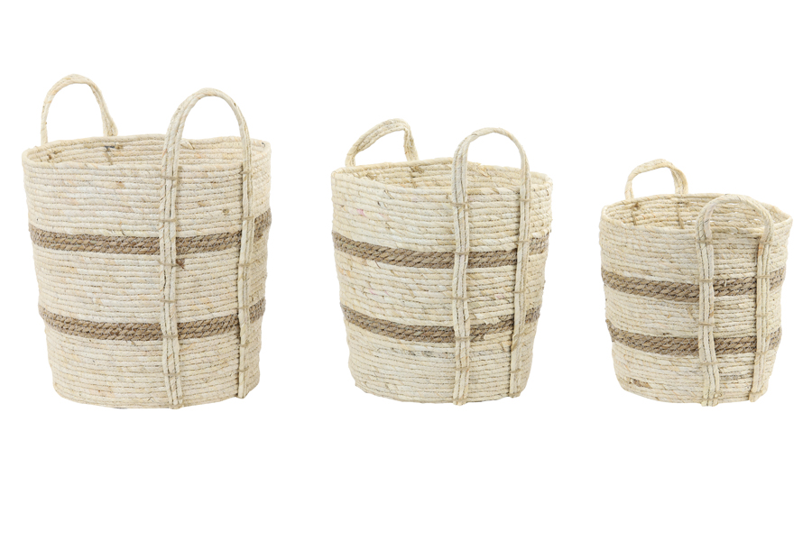 Basket S/3 max Ø40x40 cm GAMEIRO white+natural