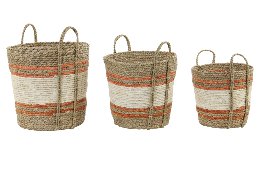 Basket S/3 max Ø40x40 cm GAMEIRO natural-white-orange