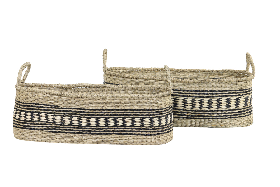 Basket S/2 59x20x19+62x25x20 cm CHATTO natural+black+white