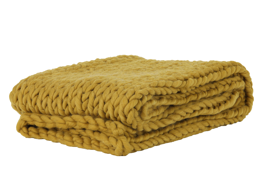 Throw 152x127 cm KNITTED ocher