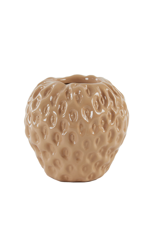 Vase deco 15x14,5x14,5 cm STRAWBERRY shiny beige