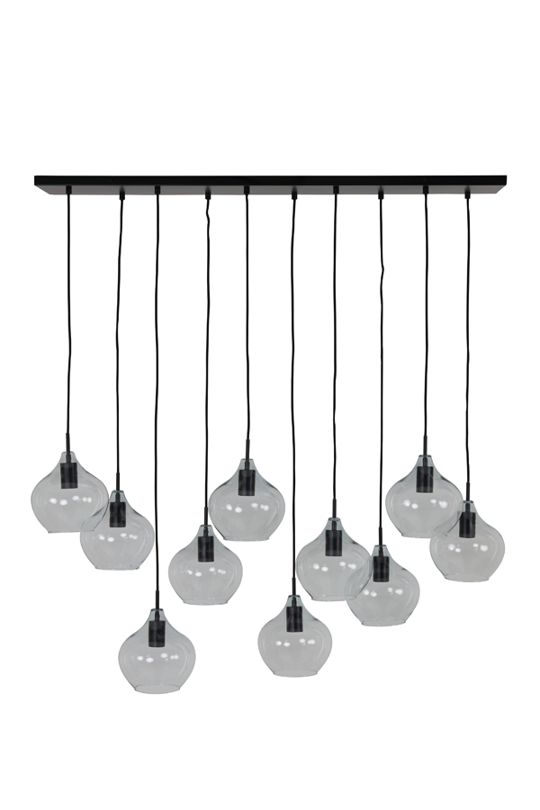 Hanging lamp 10L 124x35x60 cm RAKEL matt black+clear