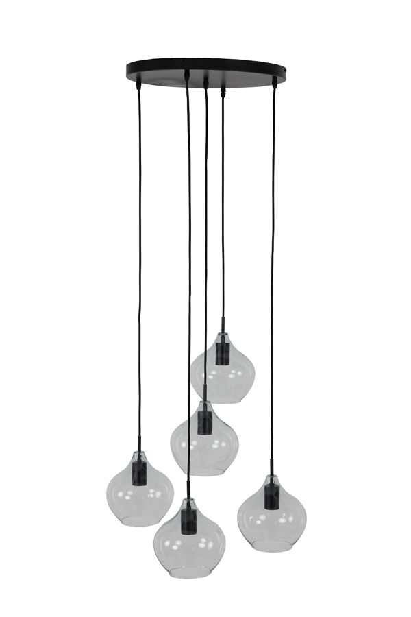 Hanging lamp 5L Ø61x66 cm RAKEL matt black+clear