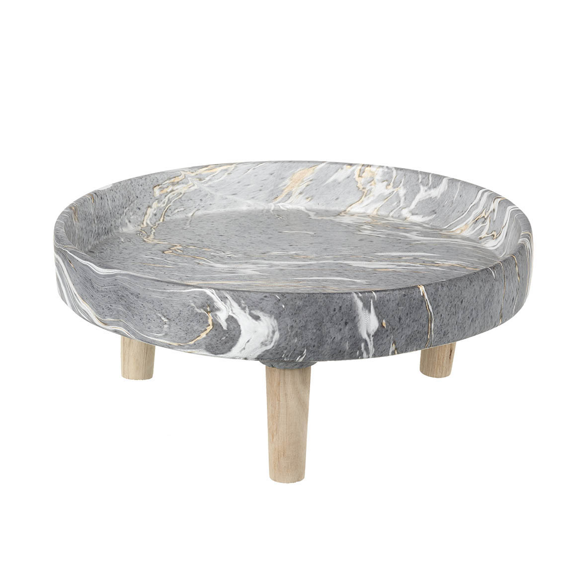 Tray Ø32x14 cm MARBLE grey cement/wood