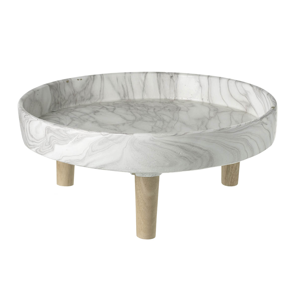 Tray Ø32x14 cm MARBLE white cement/wood