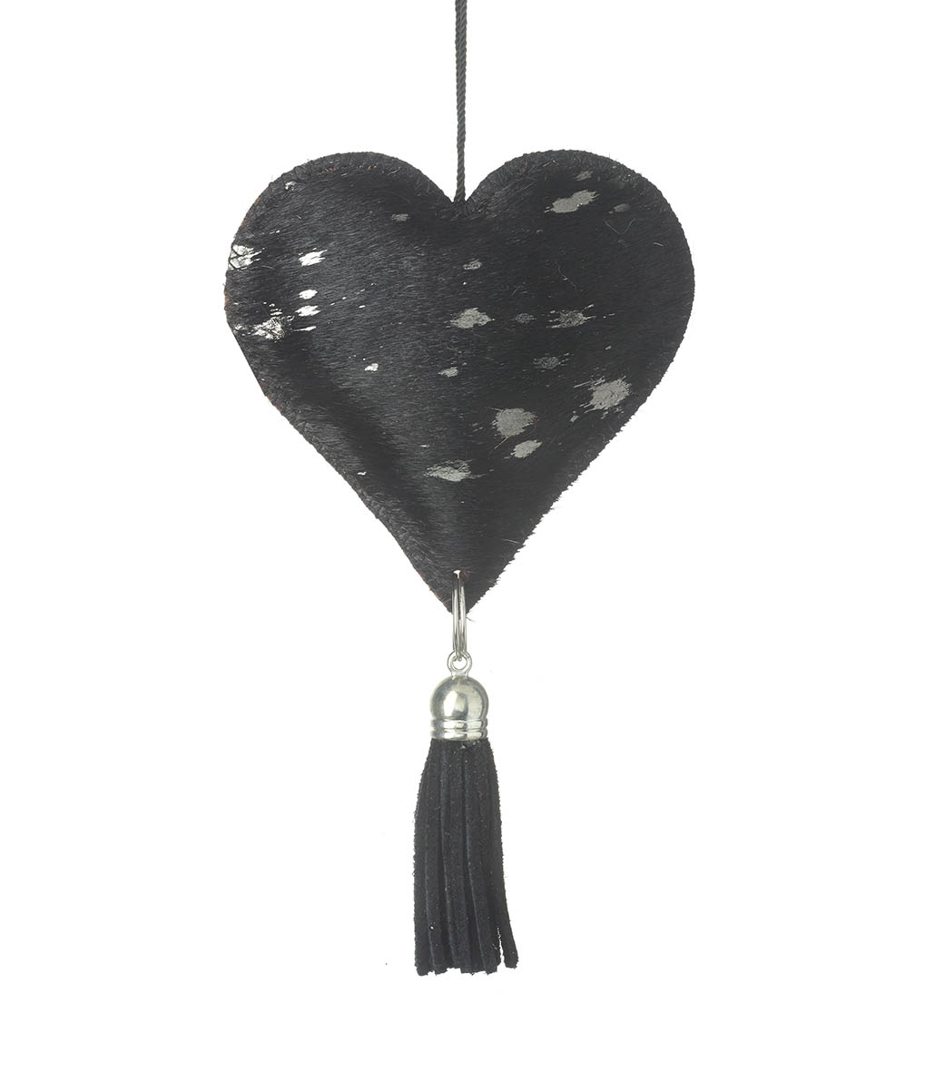 Keychain 10x10x2 cm HEART black/nickel cowhide