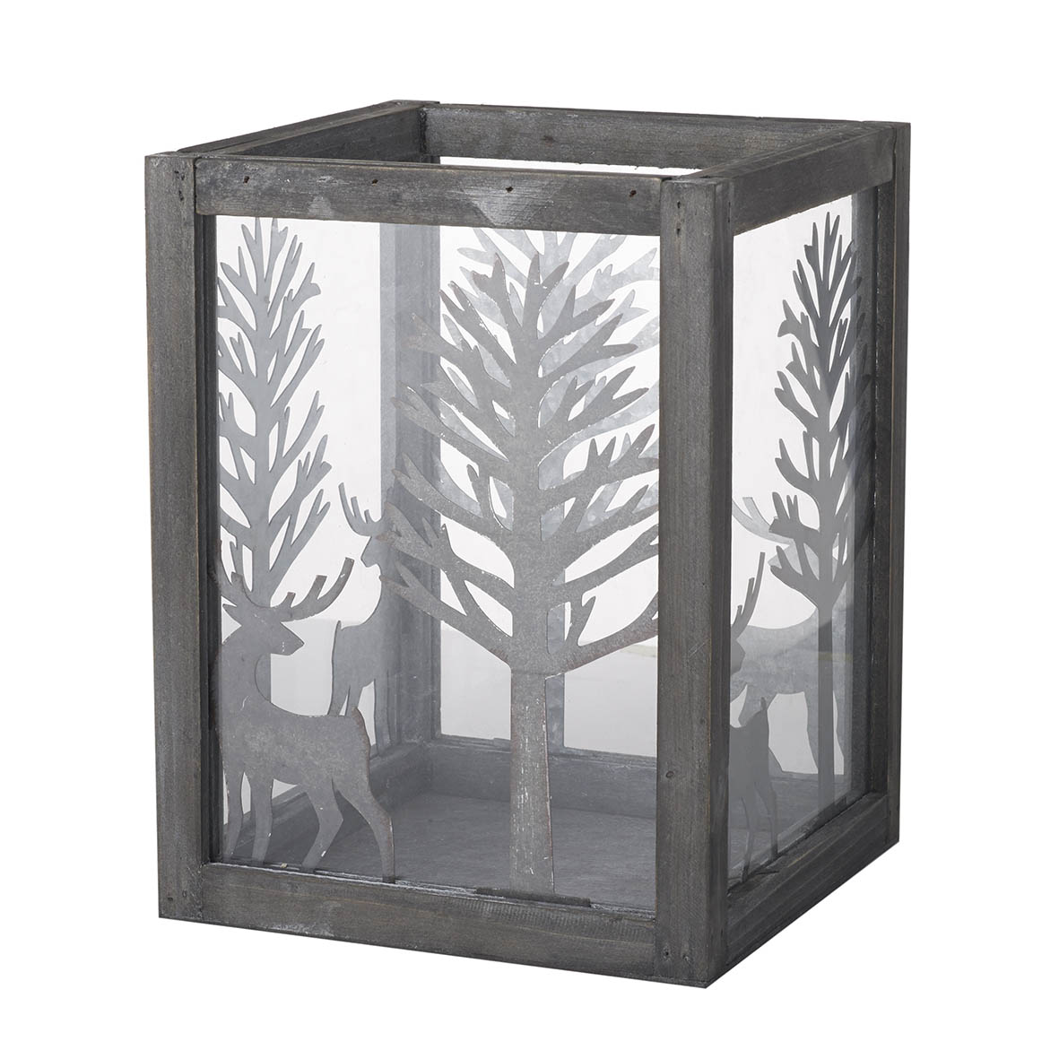 Lantern 21x21x27 cm WINTER SCENE wood grey-glass
