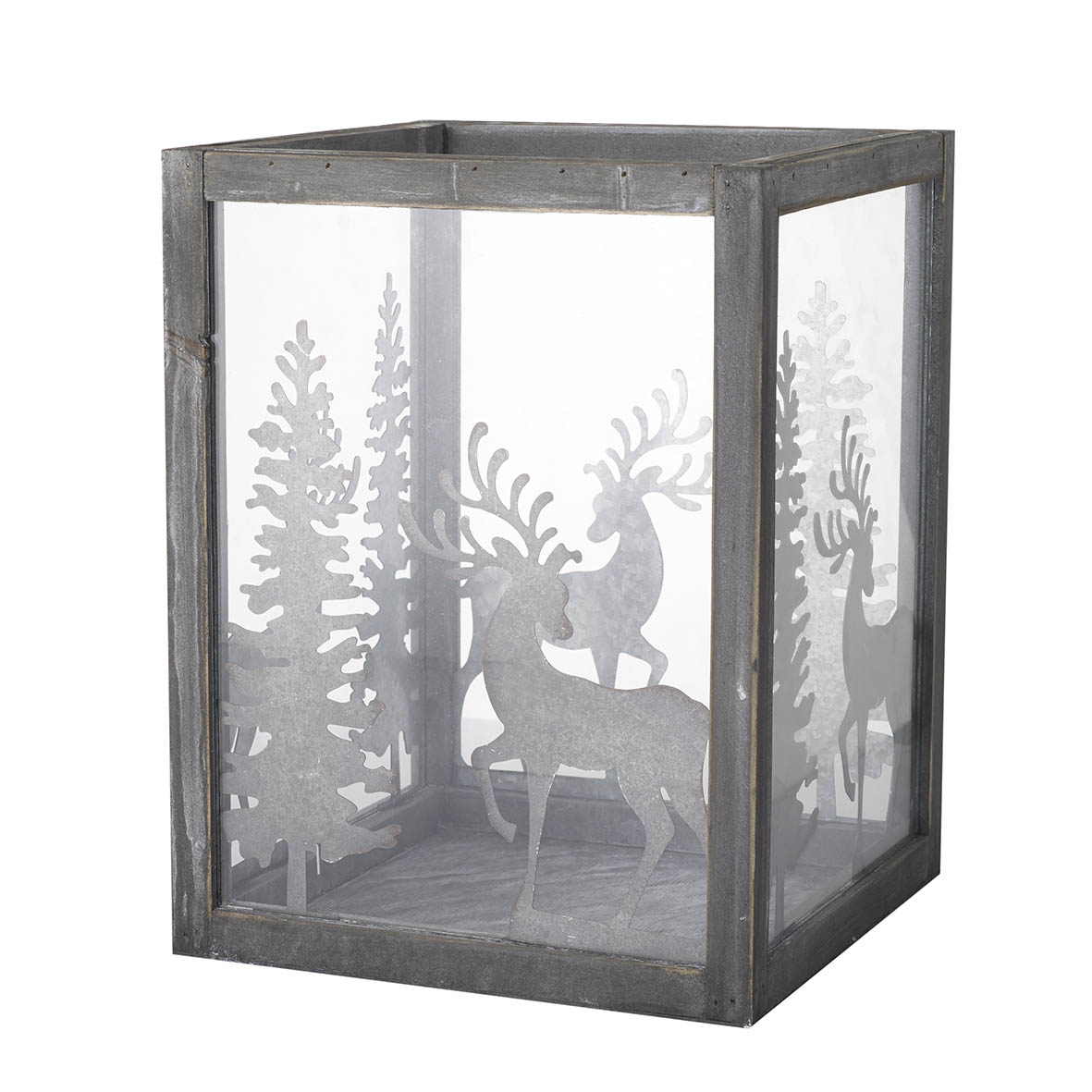Lantern 25,5x25,5x34 cm WINTER SCENE wood grey-glass