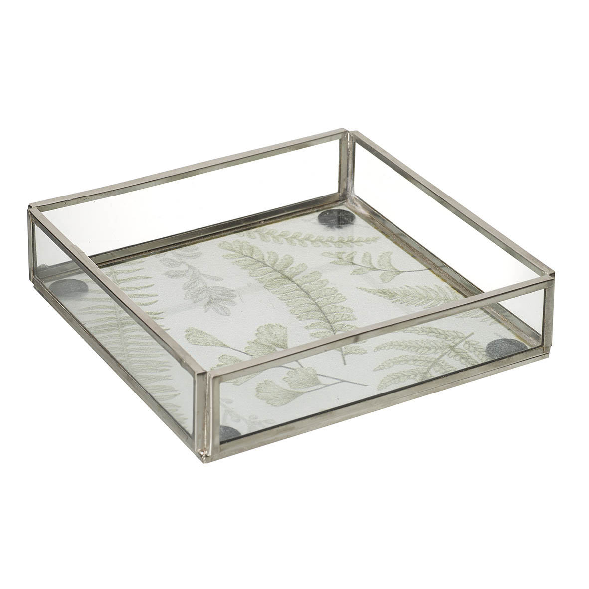 Deco box 14x14x3,5 cm FERN green-clear glass