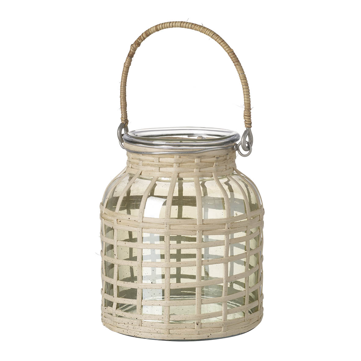 Lantern Ø16x20,5 cm NISHA natural/green cane/glass