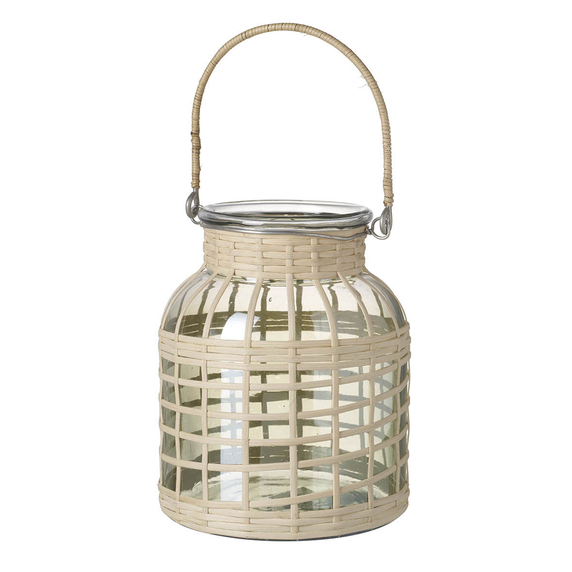 Lantern Ø20x26 cm NISHA natural/green cane/glass