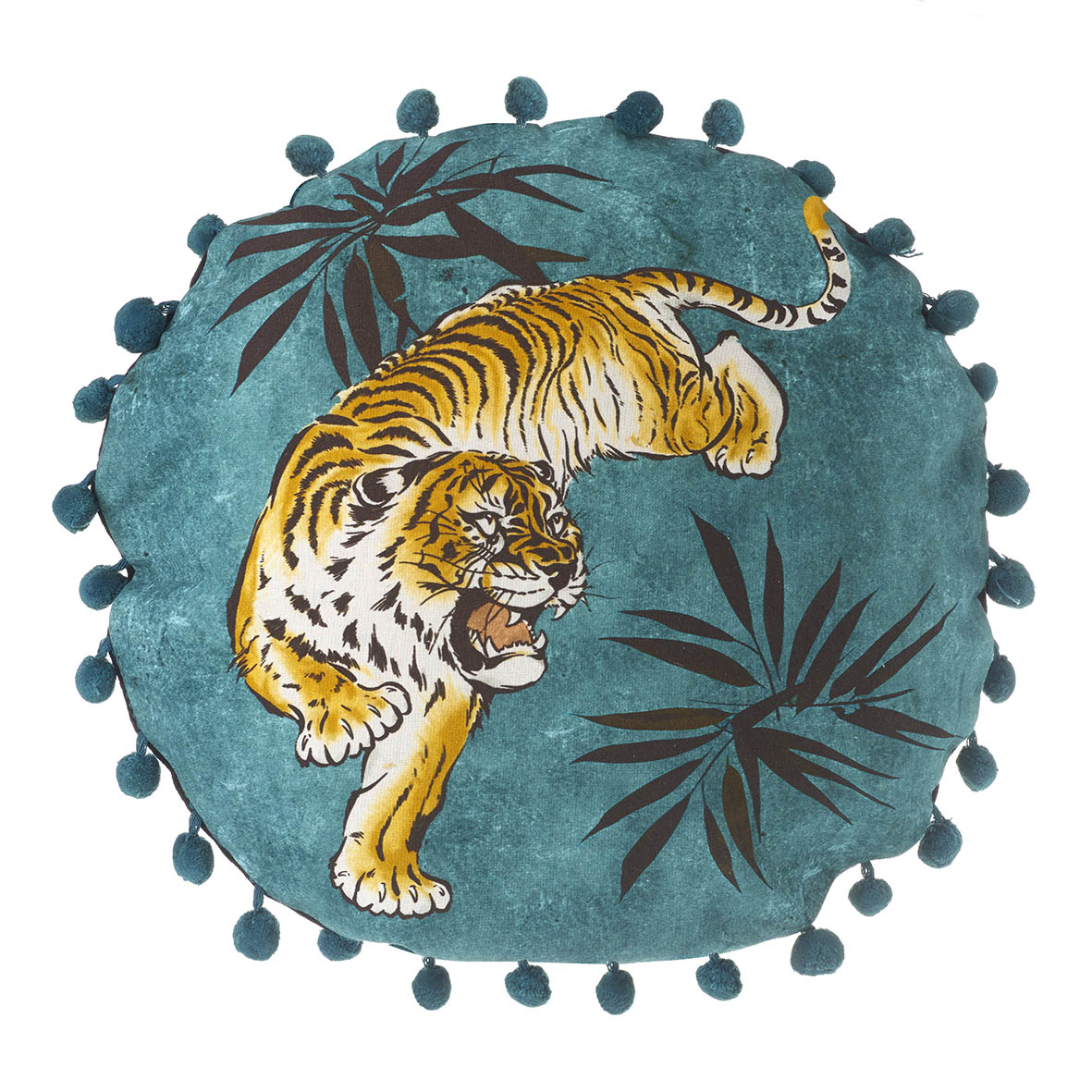 Cushion 45x45x15 cm STALKING TIGER teal/black cotton