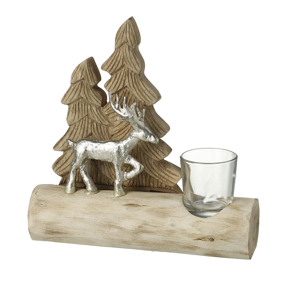 Tealight holder 20x7,5x24 cm WINTER SCENE LOG natural