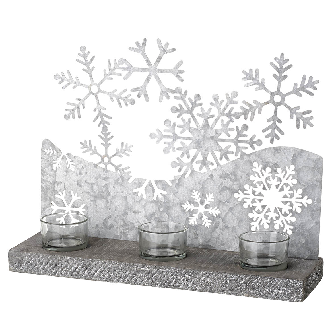 Tealight holder 3L 32,5x9x25 cm SNOWFLAKE grey
