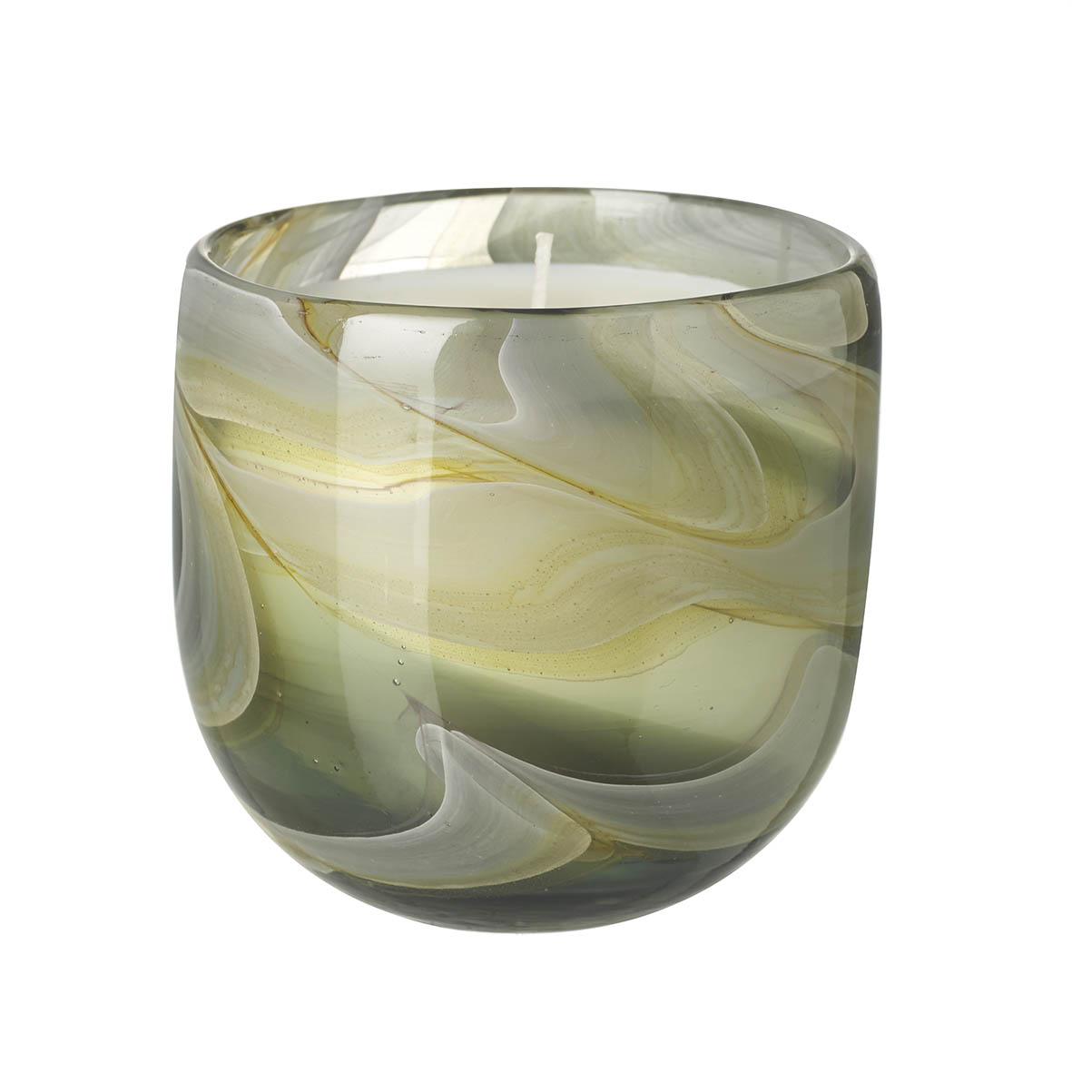 Wax filled votive 9x9x9 cm SWIRL glass amber grey