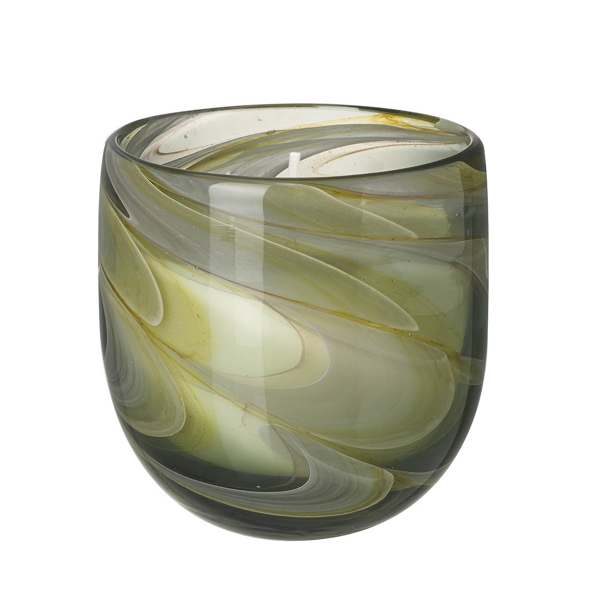 Wax filled votive 12x12x12 cm SWIRL glass amber grey