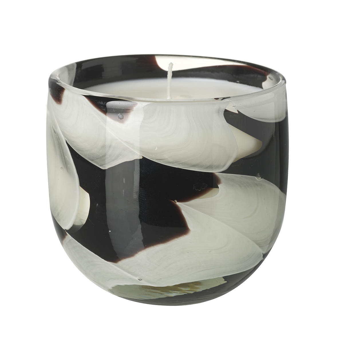Wax filled votive 9x9x9 cm HUMBUG glass black white
