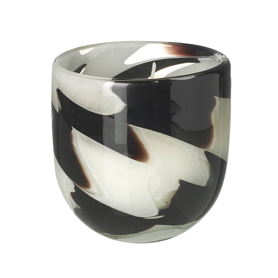 Wax filled votive 12x12x12 cm HUMBUG glass black white