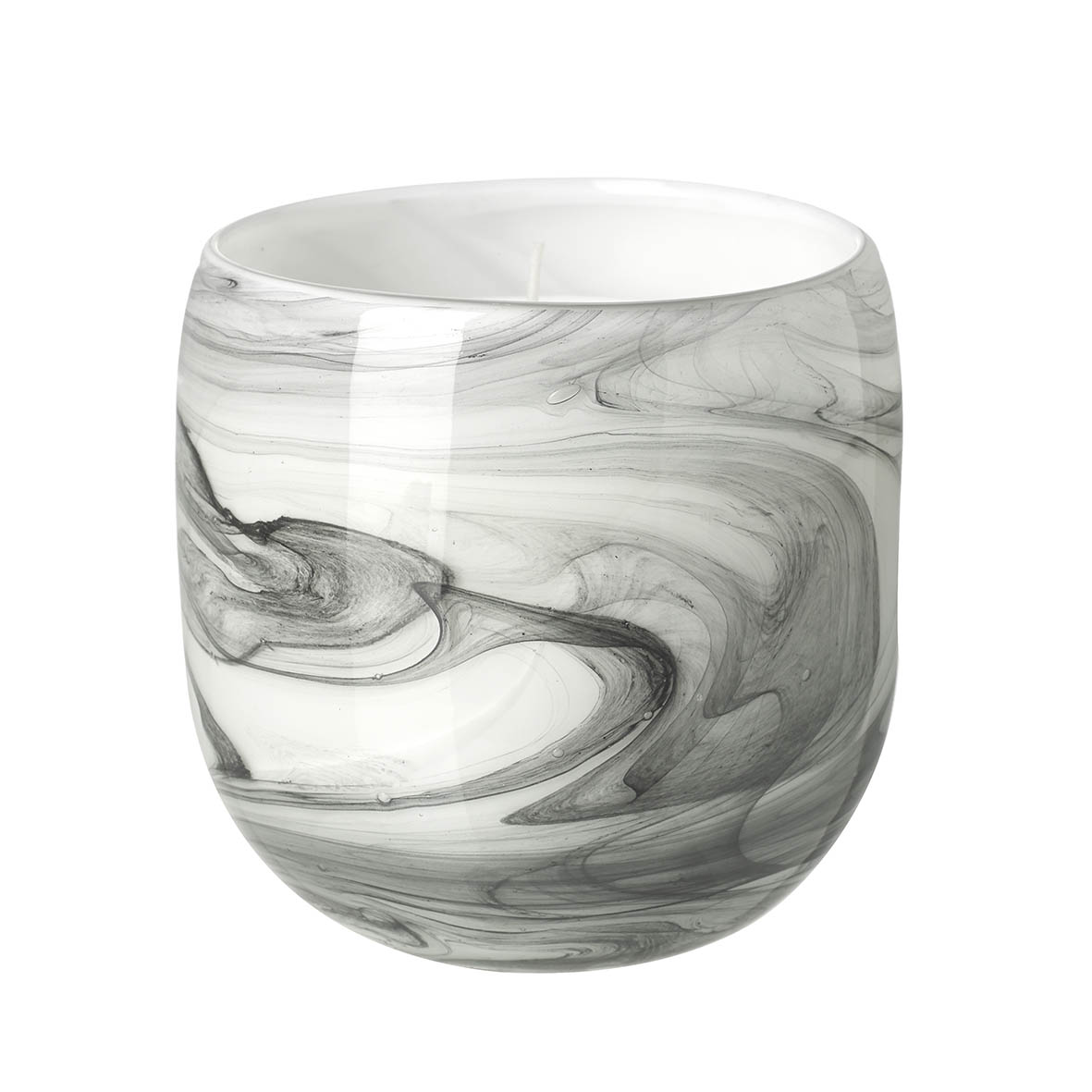 Wax filled votive 9x9x9 cm MARBLE glass black white