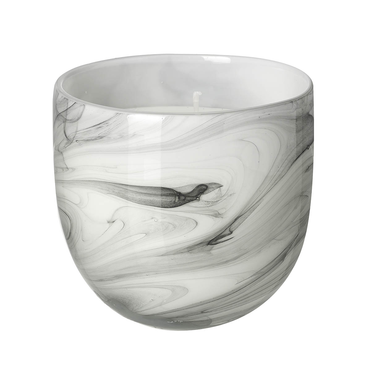 Wax filled votive 12x12x12 cm MARBLE glass black white