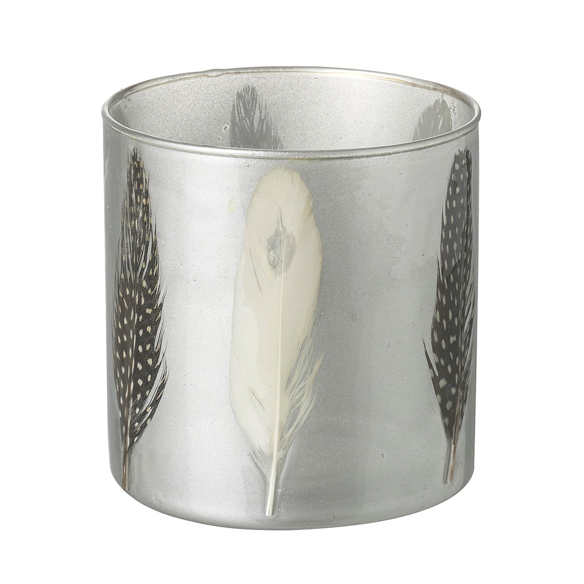 Tealight holder Ø10x10 cm FEATHER glass silver