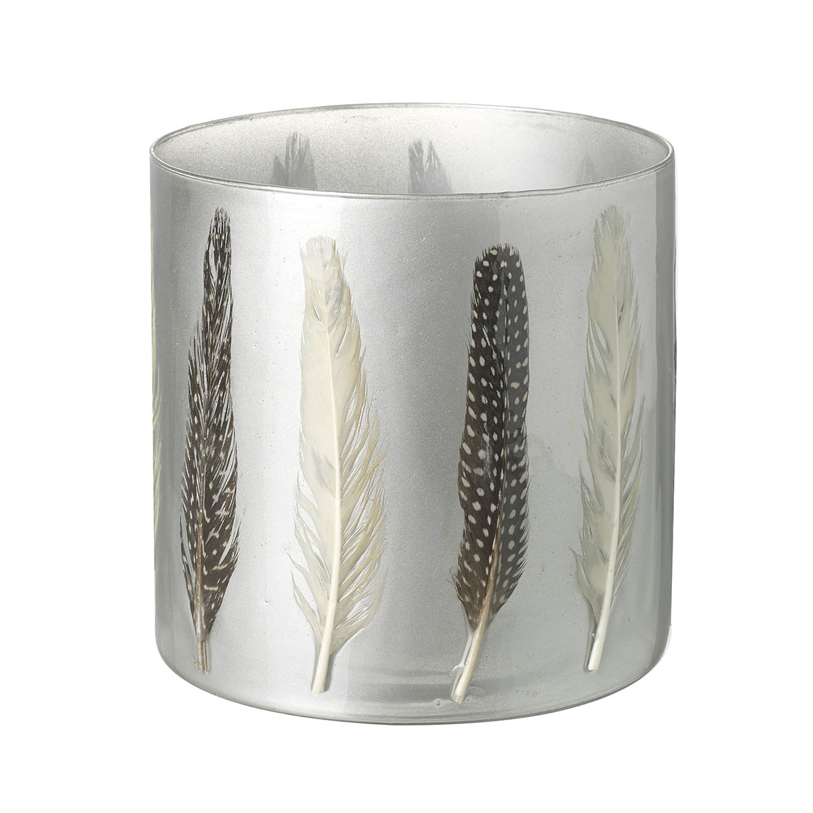 Tealight holder Ø15x15 cm FEATHER glass silver