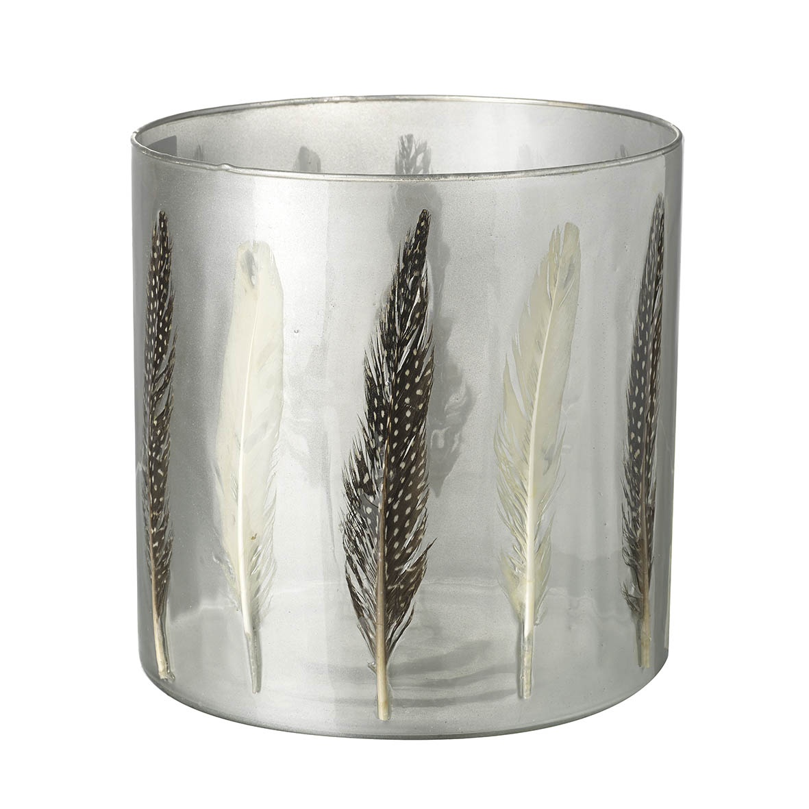 Tealight holder Ø20x20 cm FEATHER glass silver