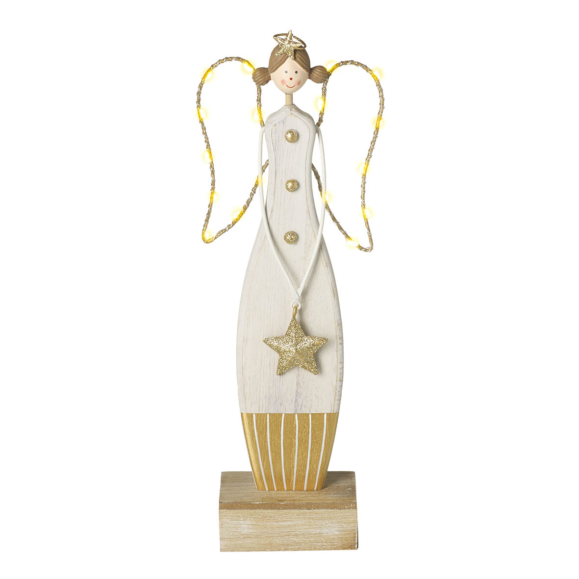 Ornament 12,5x5,5x34,5 cm LED WINGED ANGEL white gold