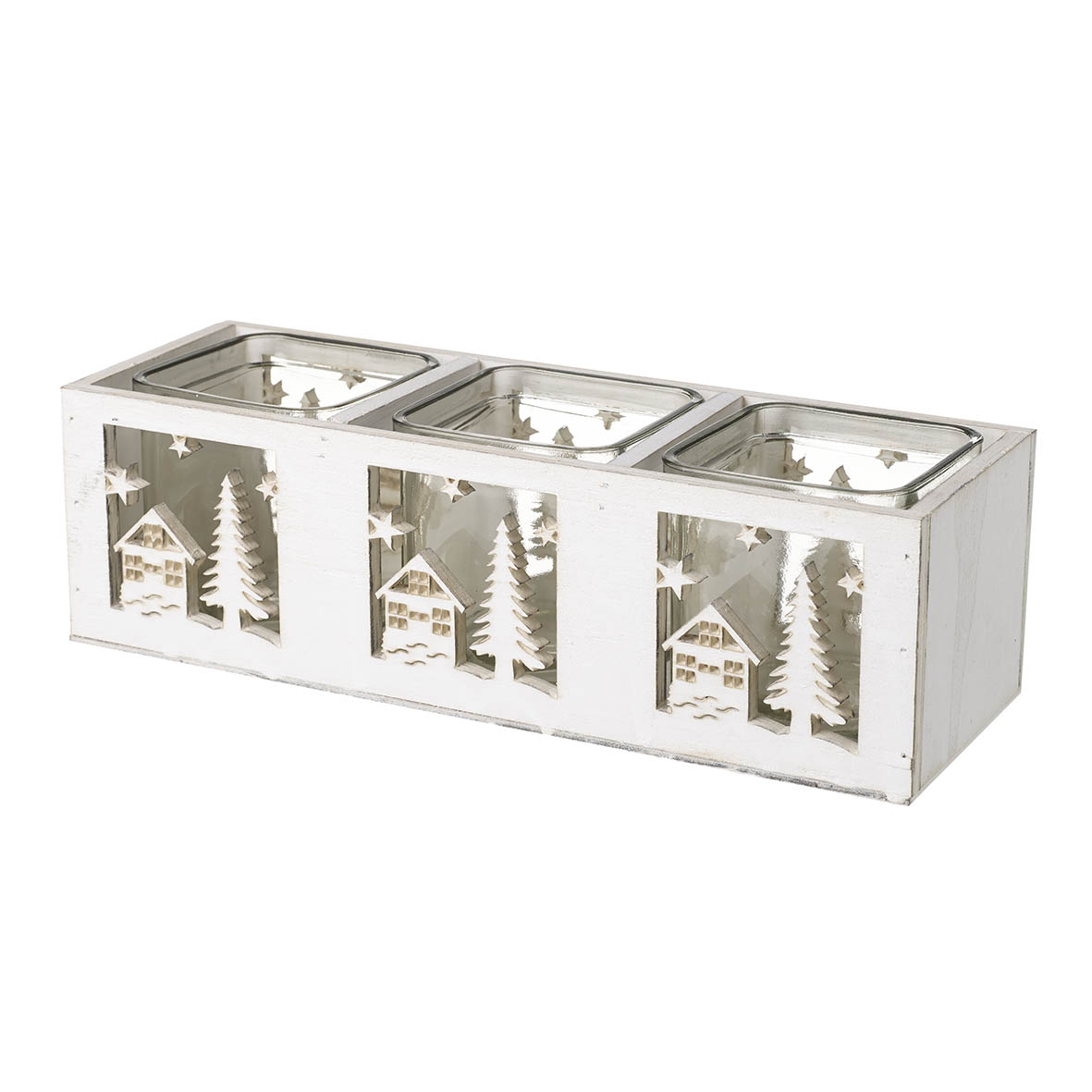 Tealight holder 28x9,5x8 cm CHRISTMAS SCENE white