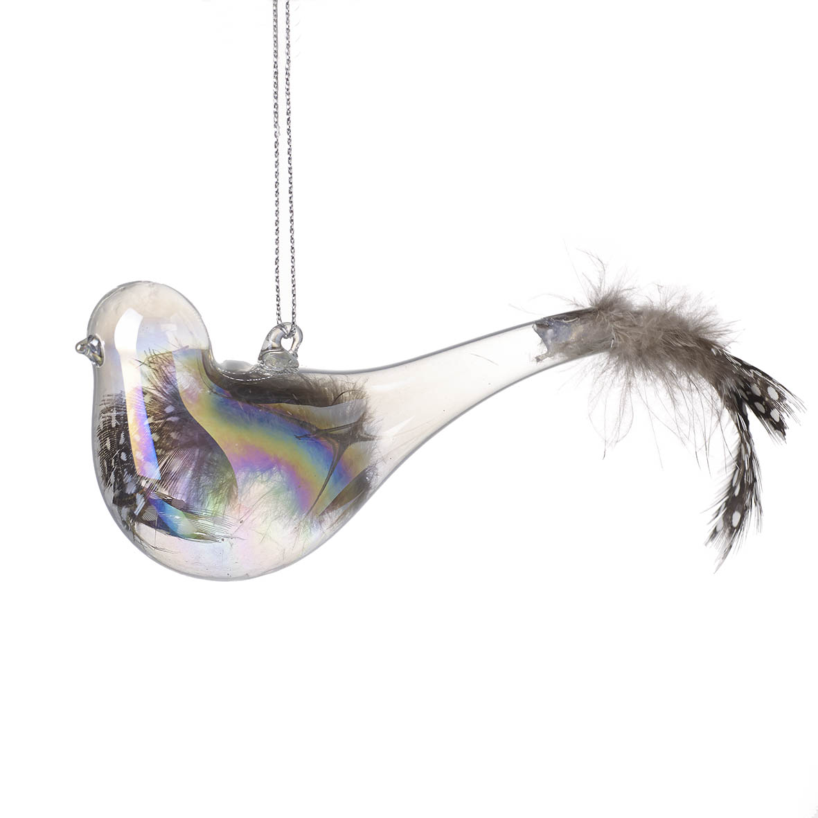Ornament hanging 20x4x10 cm SPOTTED FEATHER BIRD glass