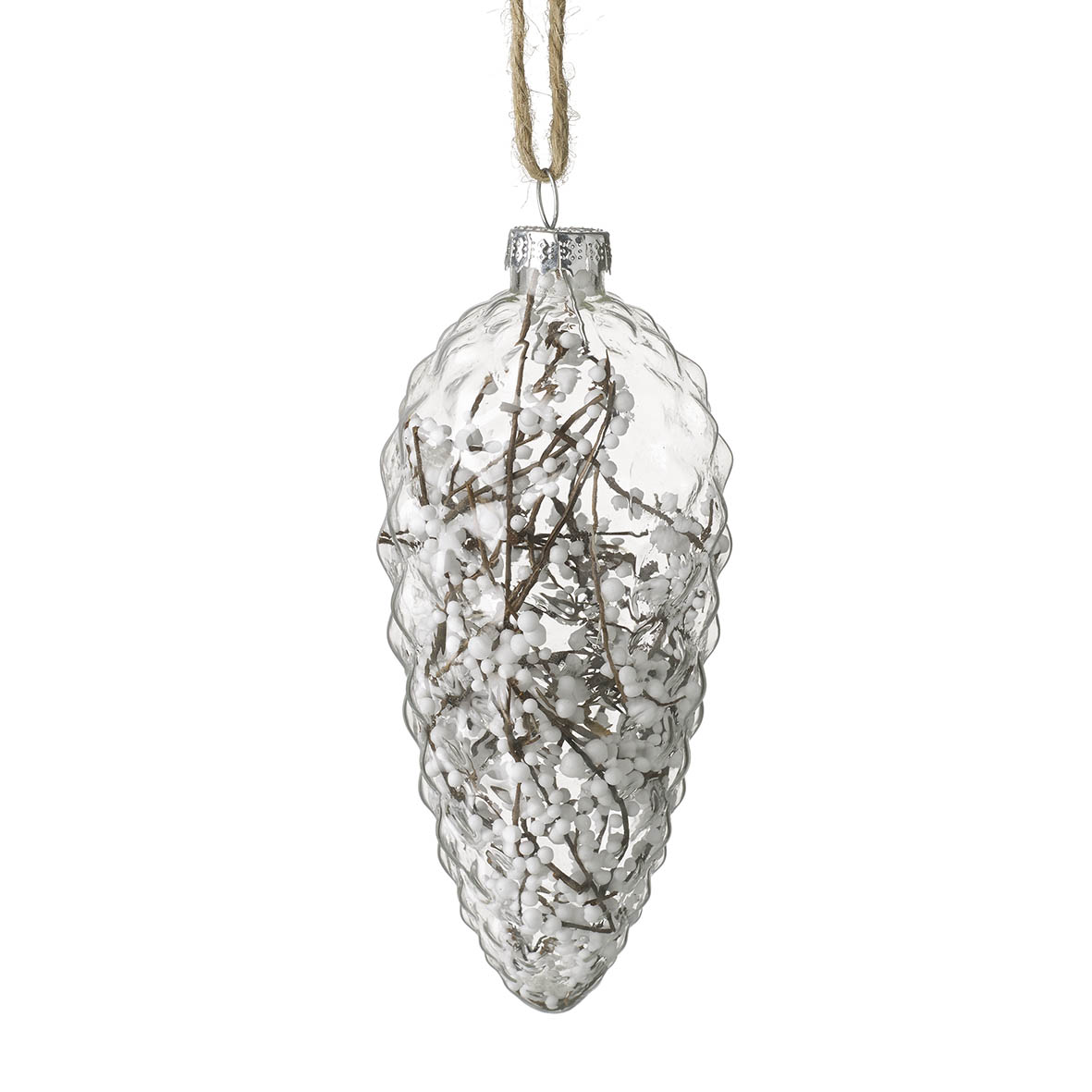 Ornament hanging Ø5,5x13,5 cm SNOW DRIED FLORAL glass
