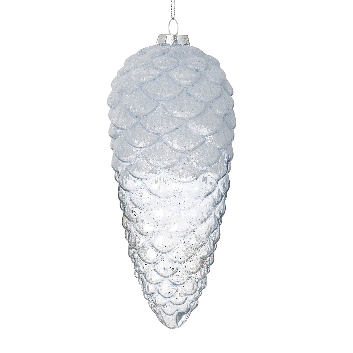 Ornament hanging Ø8,5x20 cm HALF FROSTED PINE glass blue