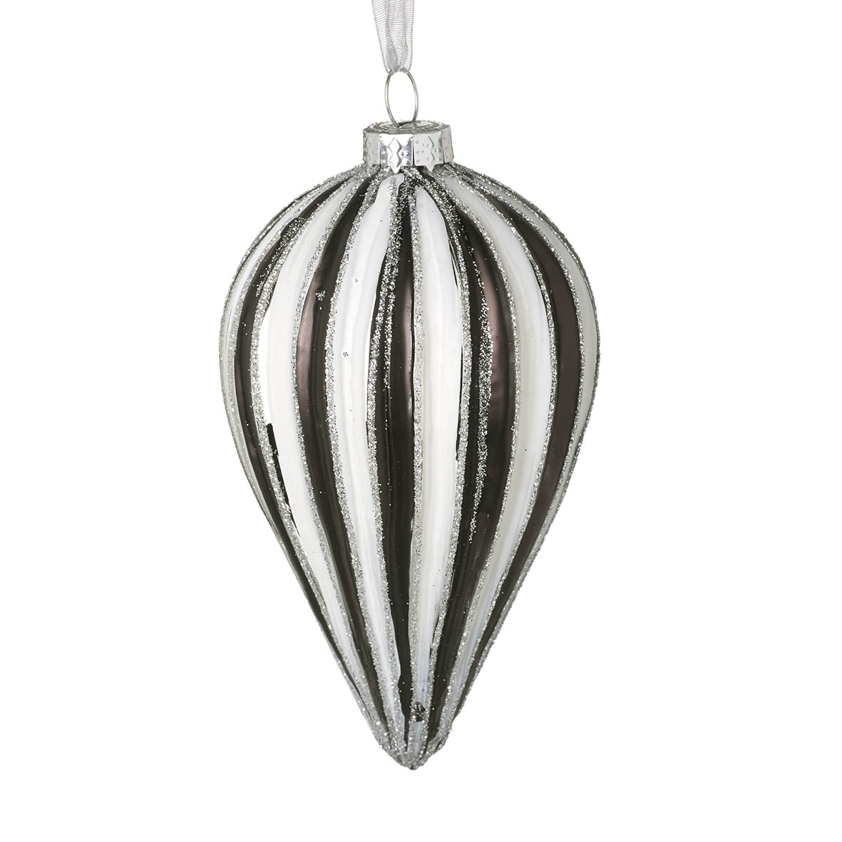 Ornament hanging Ø7x12,5 cm STRIPED glass black white