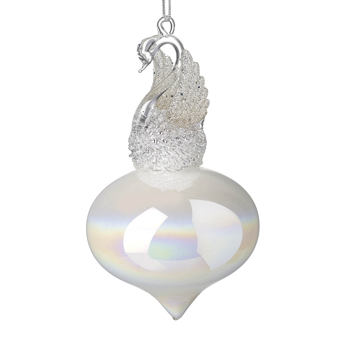 Ornament hanging Ø8x12 cm SWAN TOPPED white lustre