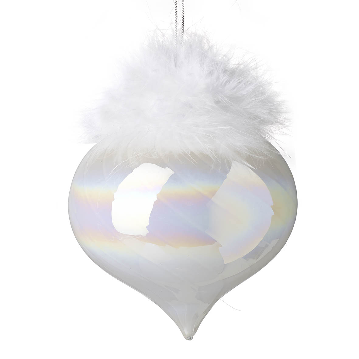 Ornament hanging Ø10x10 cm FEATHER TOPPED white lustre