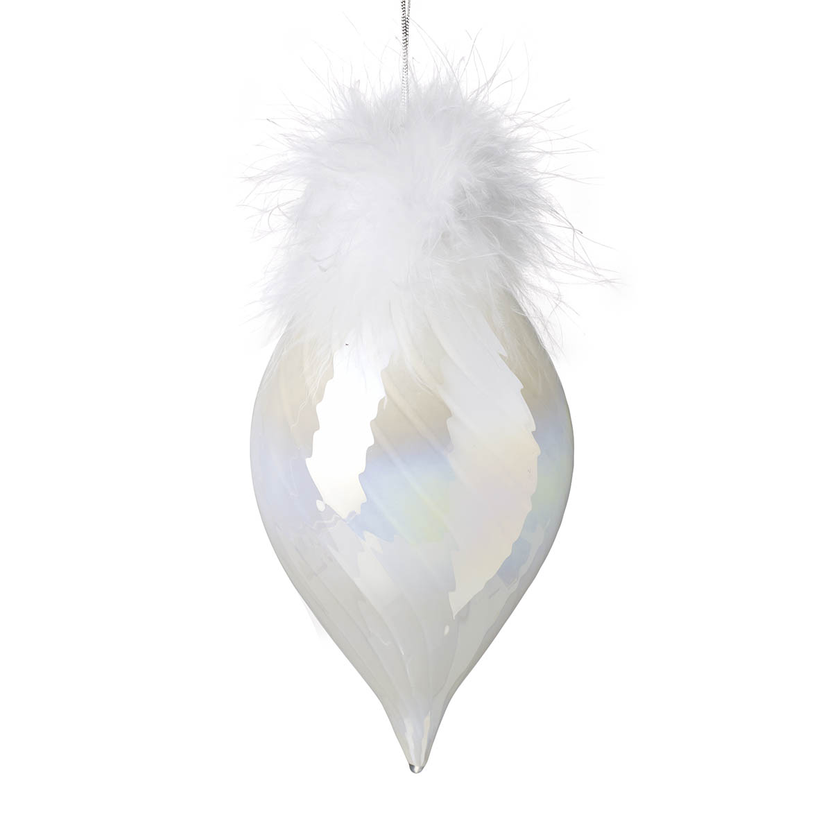 Ornament hanging Ø8x16 cm FEATHER TOPPED white lustre