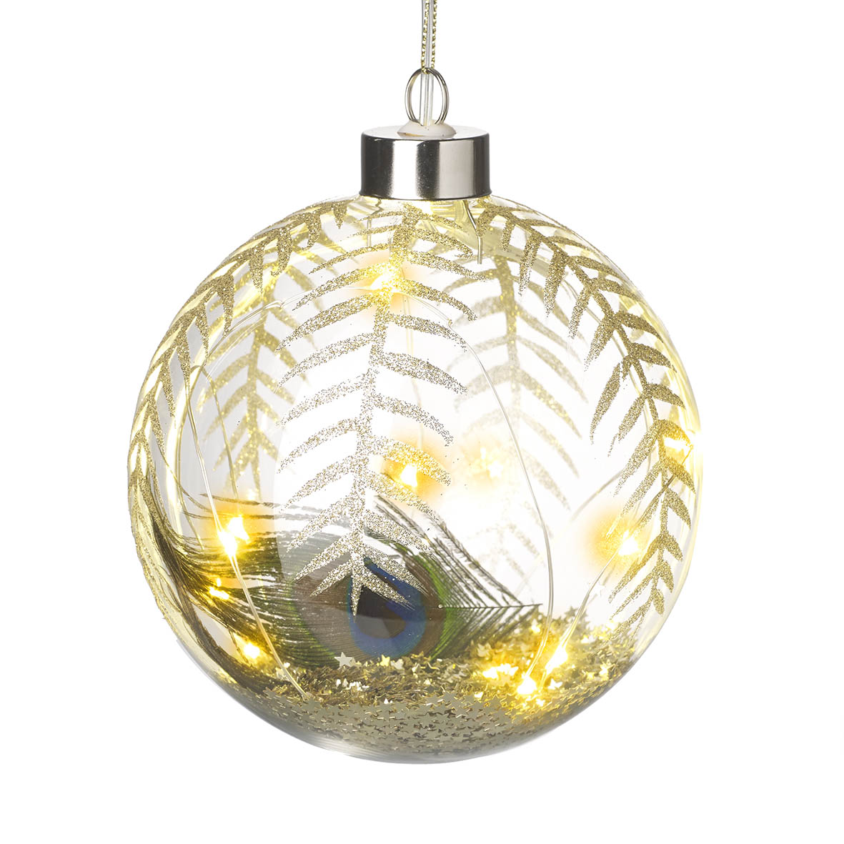Bauble Ø12x12 cm LED PEACOCK FEATHER glass clear